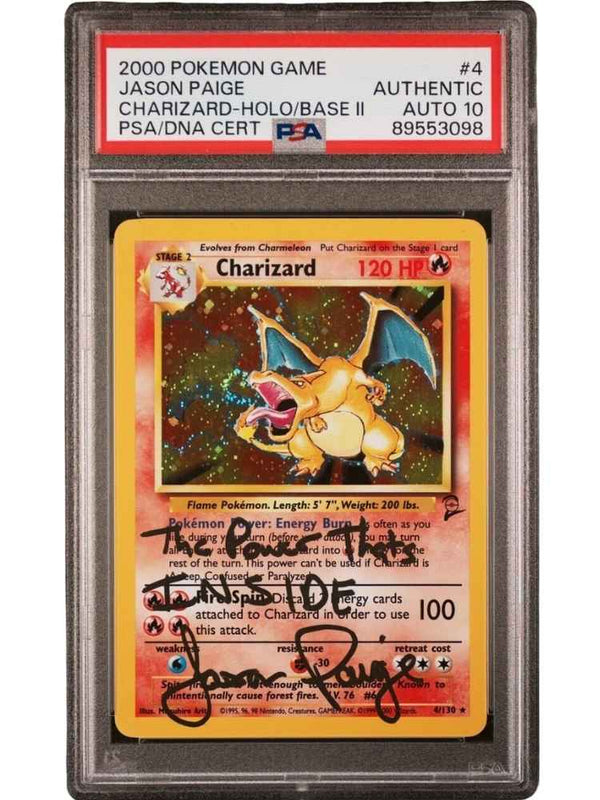 Pokémon Charizard card in a protective case with a PSA certification label.