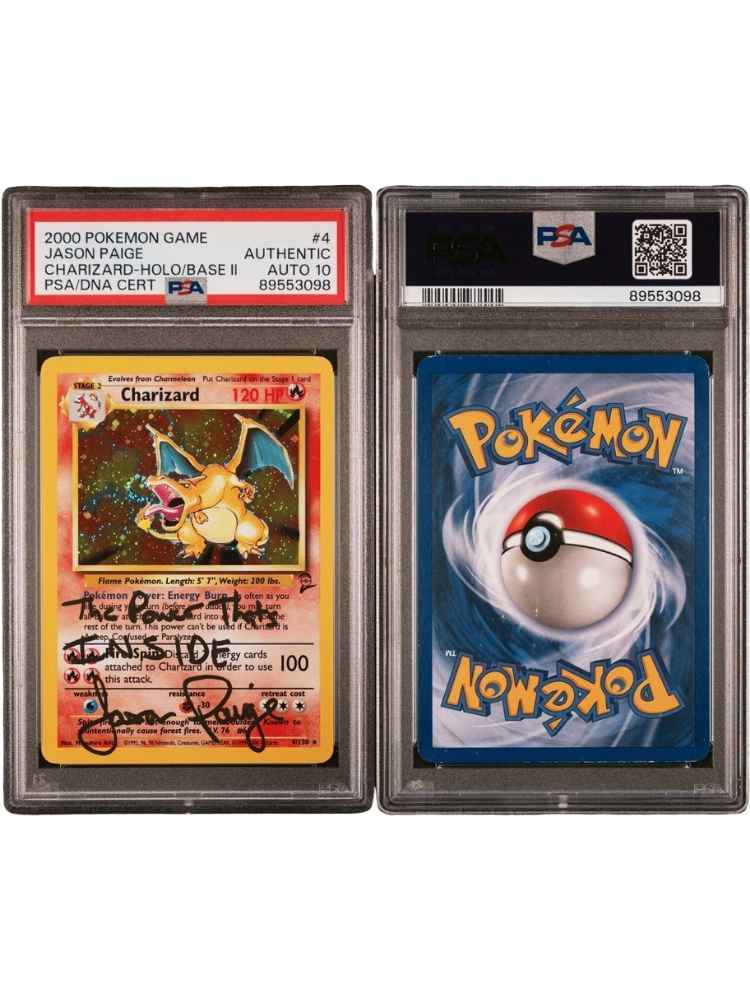 Two Pokémon trading cards in protective cases with PSA certification labels.