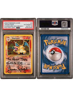 Two Pokémon trading cards in protective cases with PSA certification labels.