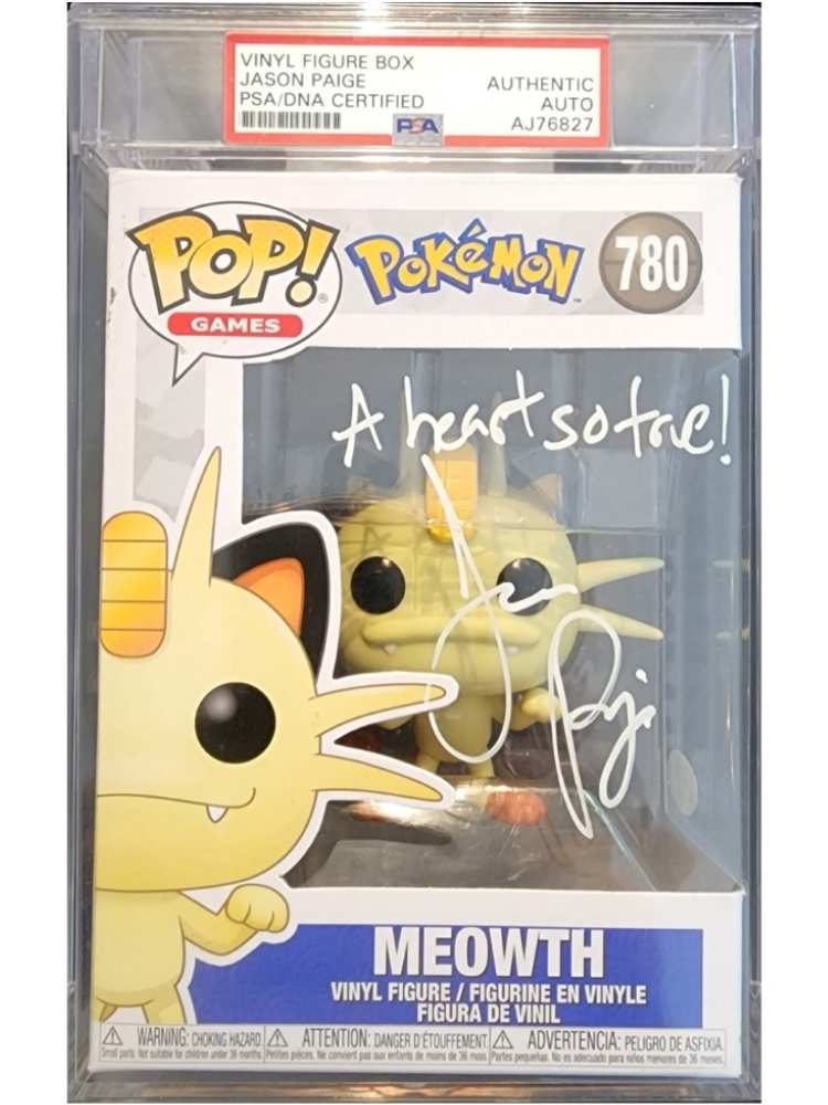 Pokémon Meowth vinyl figure in packaging with a PSA certification label.
