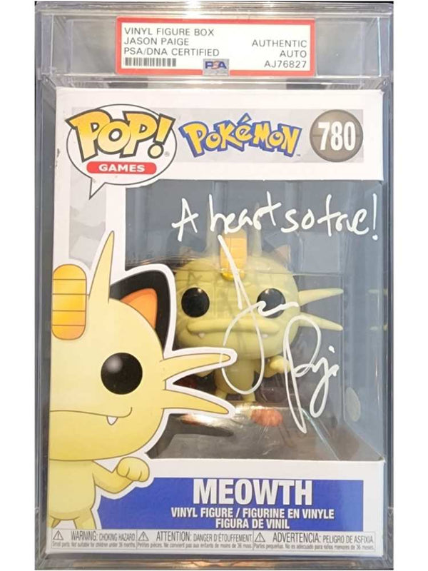 Pokémon Meowth vinyl figure in packaging with a PSA certification label.