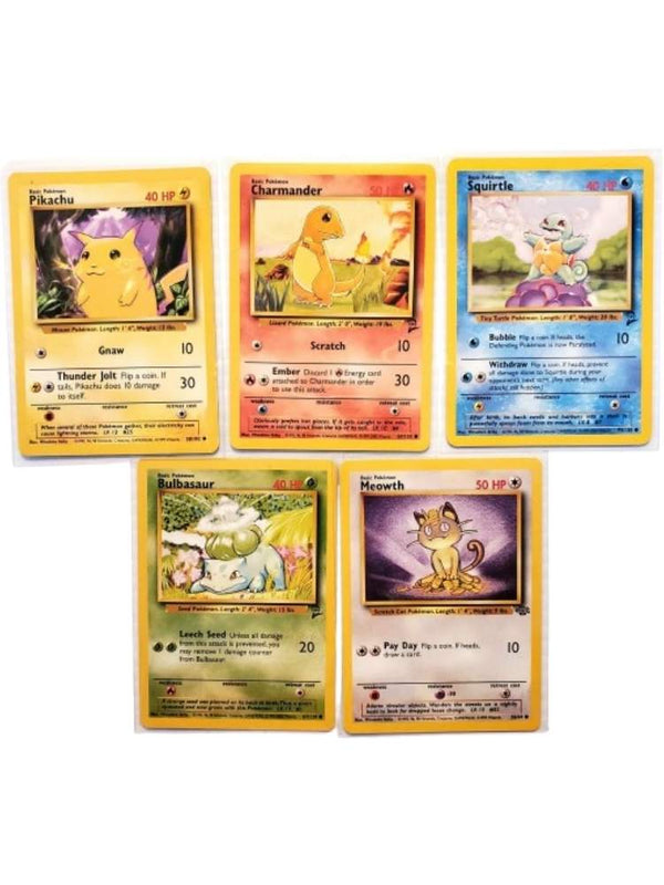 Autographed Vintage 1st Gen Set Very Limited Supply Five Pokémon trading cards displayed on a white background