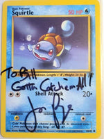Pokémon trading card featuring Squirtle with Autographed by JP