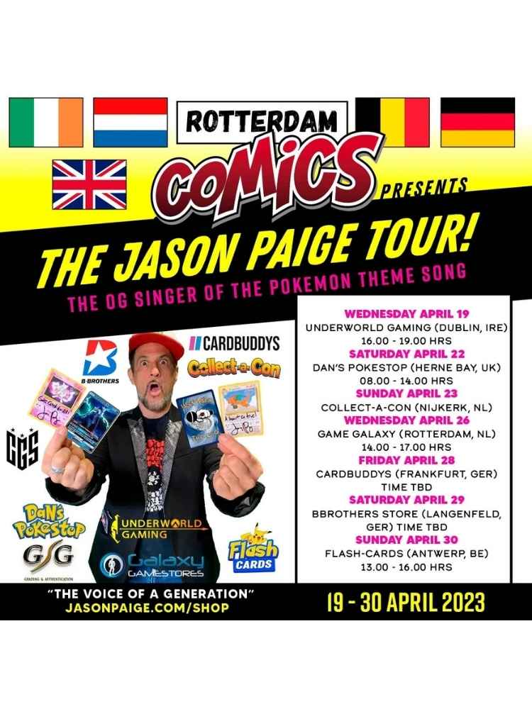 Promotional poster for The Jason Paige Tour featuring event details and a caricatured image of Jason Paige.