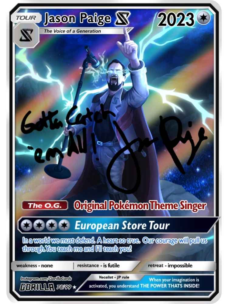 Promotional card for Jason Paige with signature and event details