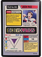 Character card with 'Jason Paige' from 'No Evolution' featuring text and graphics.