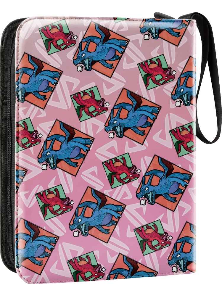 Patterned binder with colorful geometric design on a pink background