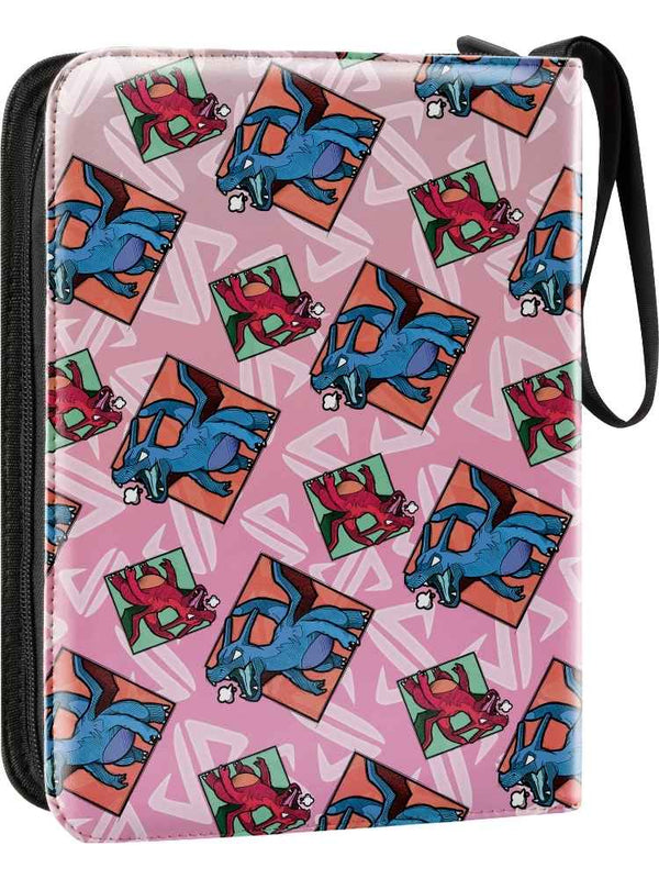 Patterned binder with colorful geometric design on a pink background