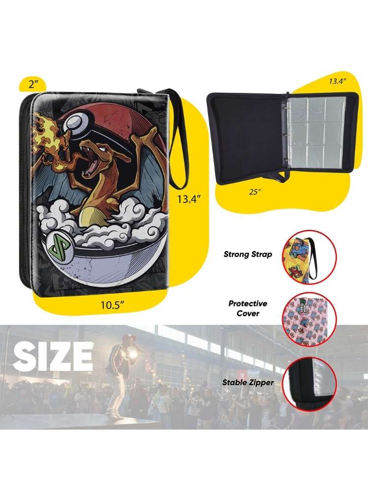 Binder Product packaging with size indicators and features on a white background