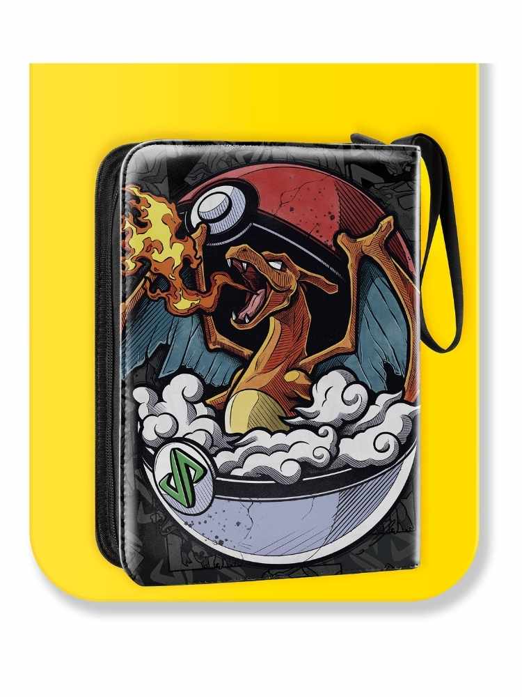 Pokémon-themed binder with a character design on a yellow background