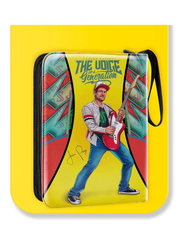 Binder with JP playing guitar and 'The Voice of a Generation' text on a yellow background