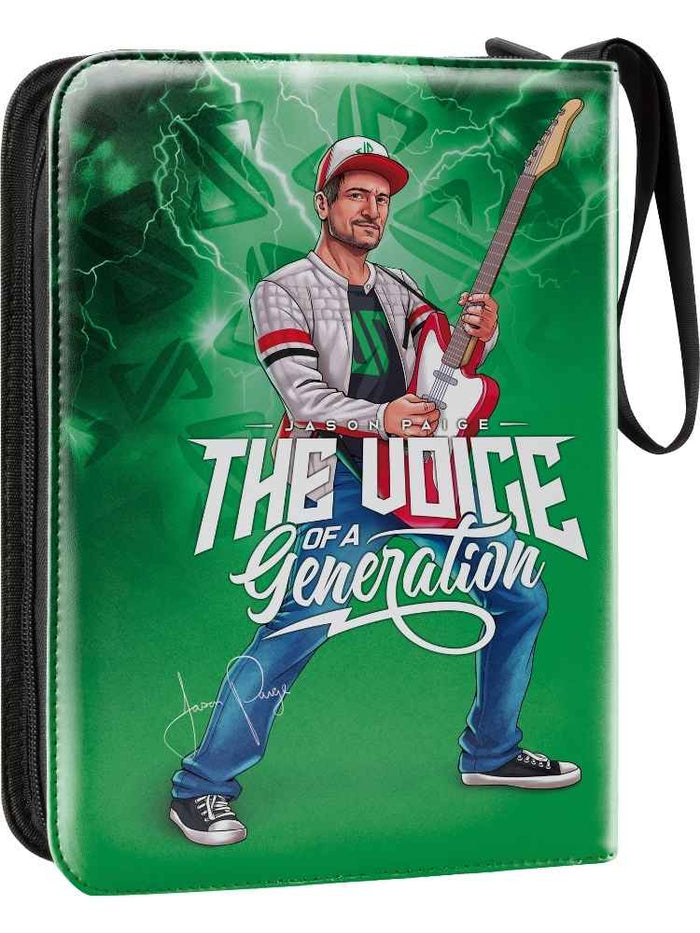 Green Binder with illustration of JP holding a guitar and text 'The Voice of a Generation' on a green background