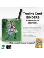 Trading card binder with a design and Jason Paige branding.