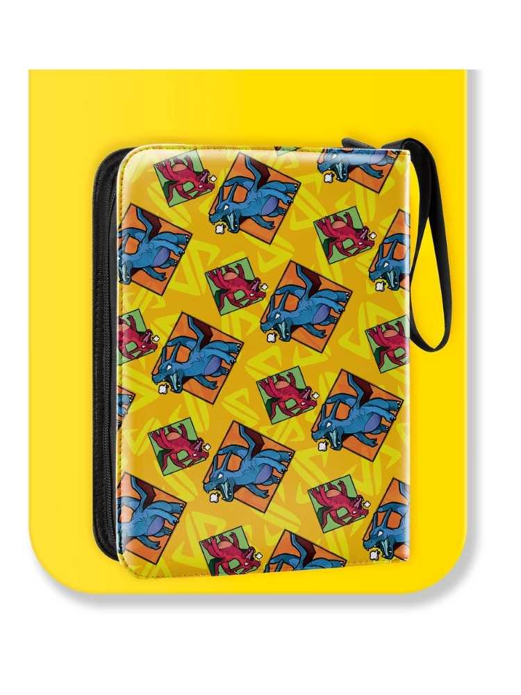 Yellow case with colorful dragon pattern on a white background